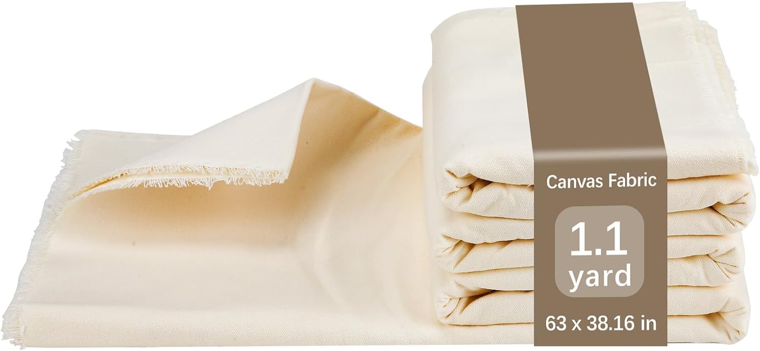 1.1 YD Canvas Fabric, Premium 10oz Natural Cotton Duck Canvas, 62 Inch Wide Heavy Sewing Material for Arts & Crafts, Backings, Covers, Home Decoration (1.1 YD)