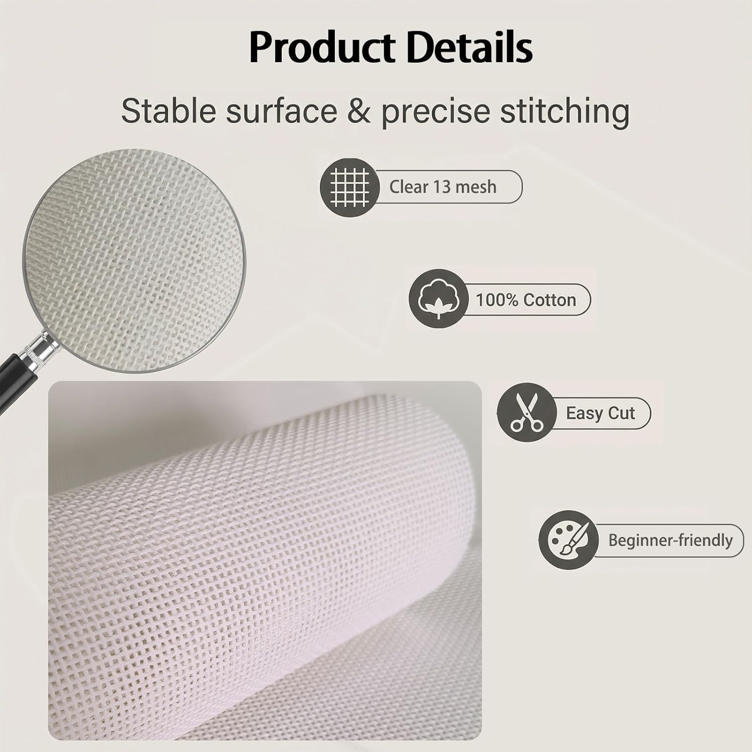 13 Mesh Needlepoint Canvas - 20x18 Inch 100% Cotton Embroidery Canvas Blank White Cloth for Needlepoint DIY Craft Projects, 1-Pack