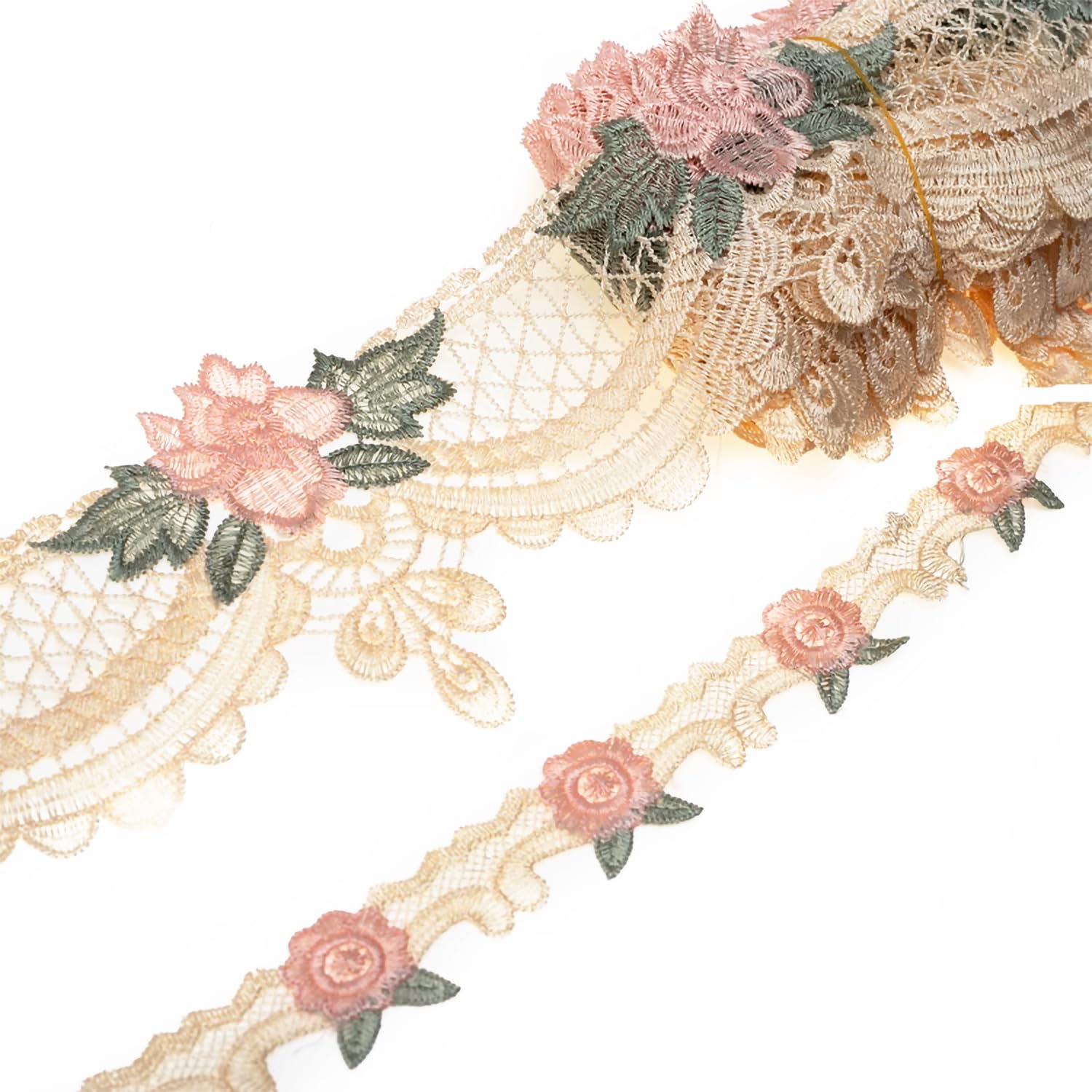 15 Yards Embroidery Lace Trim Floral Lace Design Ribbon Sewing for DIY Handmade Sewing Dress Curtains Border Decoration (Beige, 15 Yard)