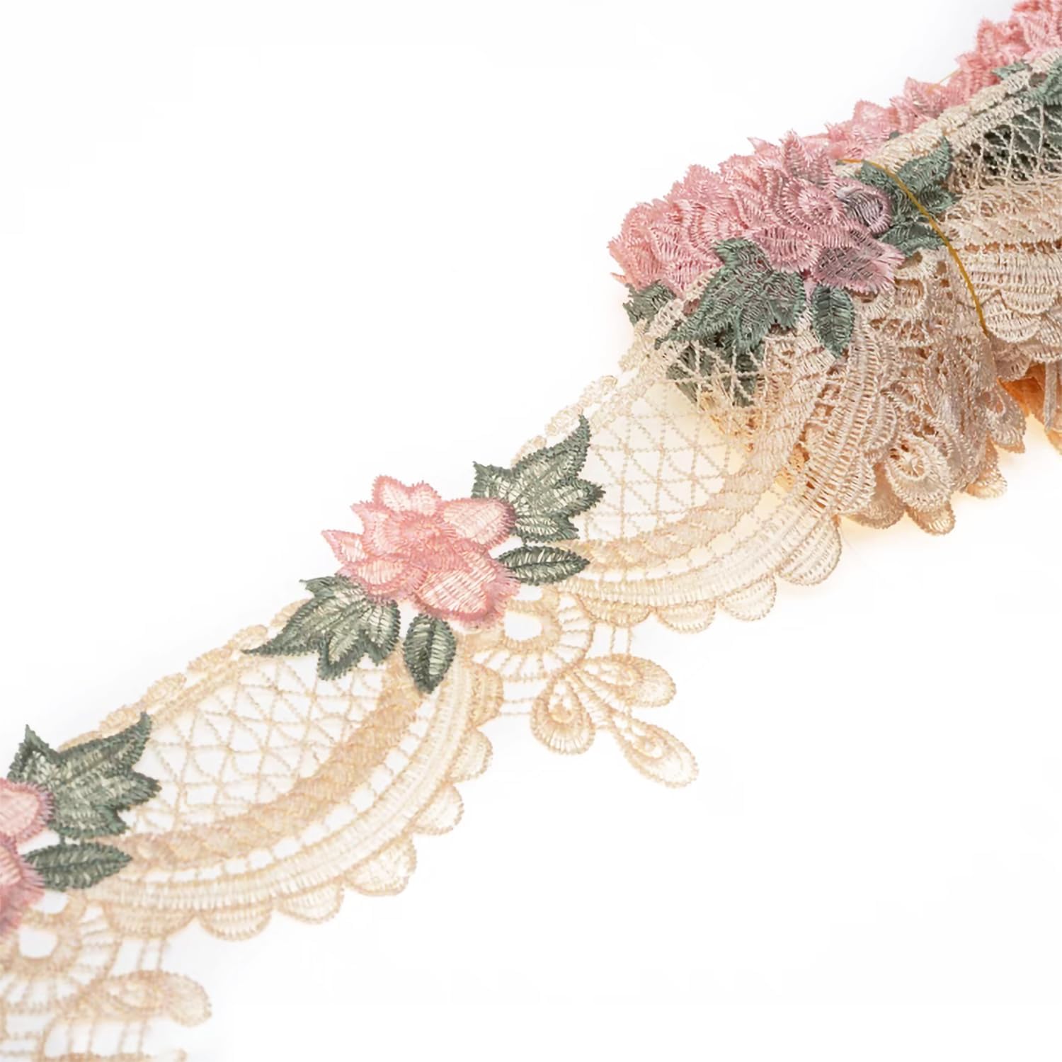 15 Yards Embroidery Lace Trim Floral Lace Design Ribbon Sewing for DIY Handmade Sewing Dress Curtains Border Decoration (Beige, 15 Yard)