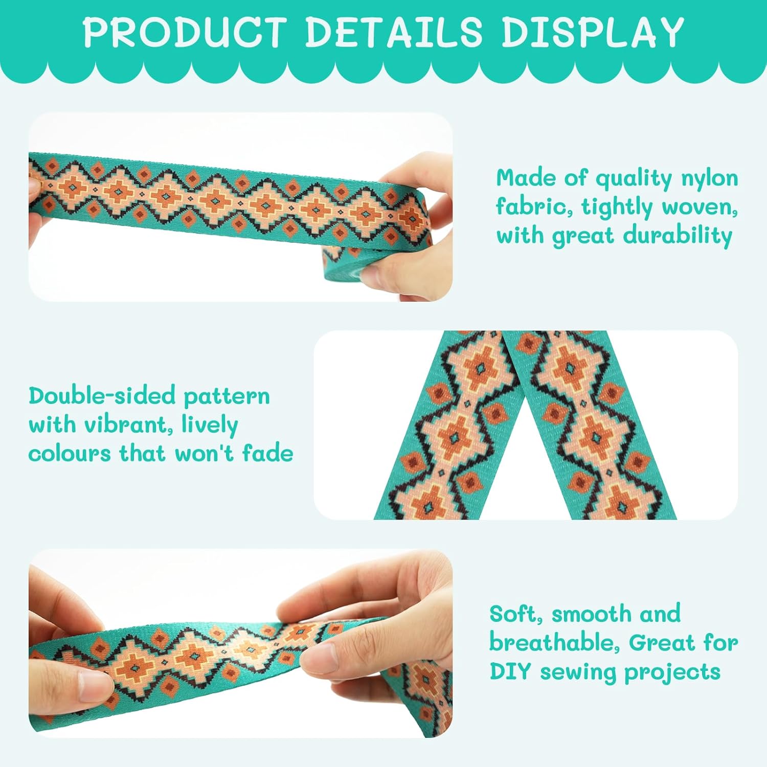 Nylon Webbing 1.5 Inch Patterned Webbing Strap High Strength Nylon Strap for Bags Indoor Outdoor Gear Crafting DIY Repairing Belt Camping Hiking Sports