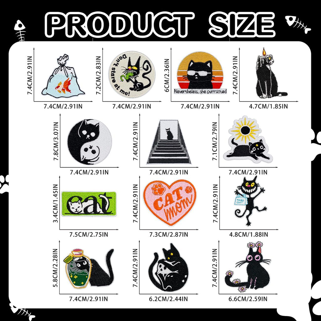 13PCS Black Cat Iron On Patches Aesthetic Meme Style Kitten Patches Funny Cute Cat Embroidery Appliques for Clothing Denim Jackets Jeans Backpacks Trucker Hats Phone Case DIY Crafts Gifts
