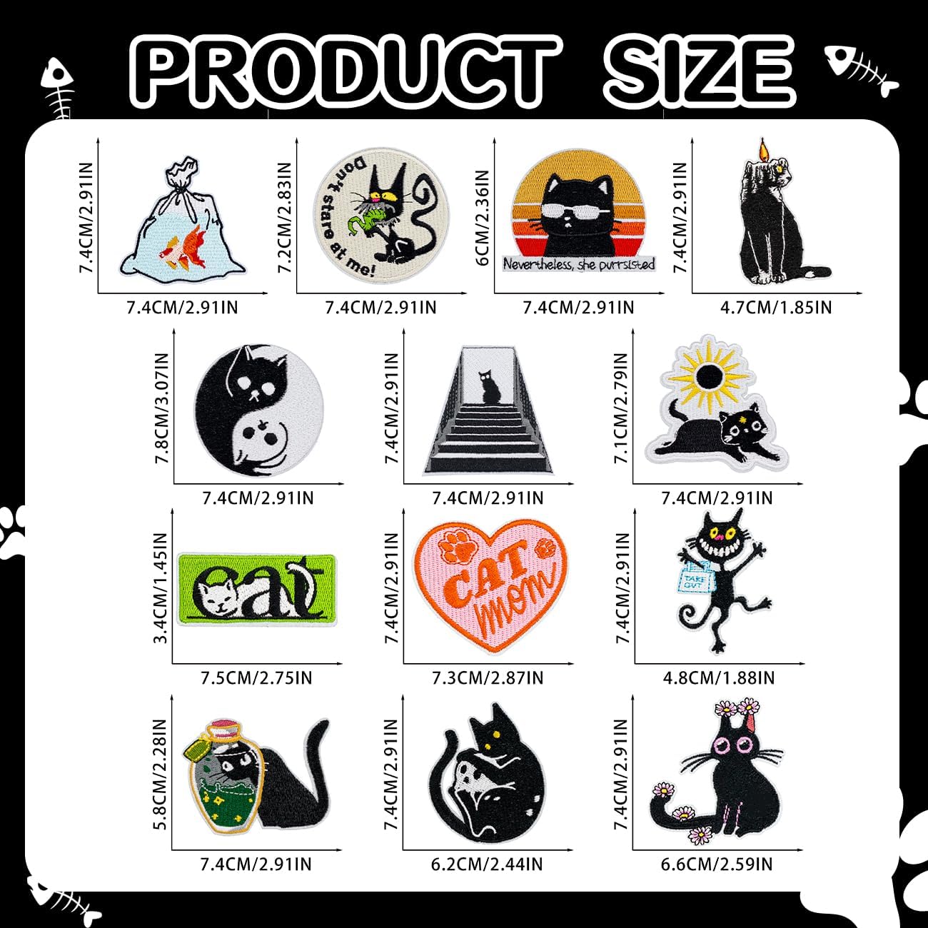13PCS Black Cat Iron On Patches Aesthetic Meme Style Kitten Patches Funny Cute Cat Embroidery Appliques for Clothing Denim Jackets Jeans Backpacks Trucker Hats Phone Case DIY Crafts Gifts