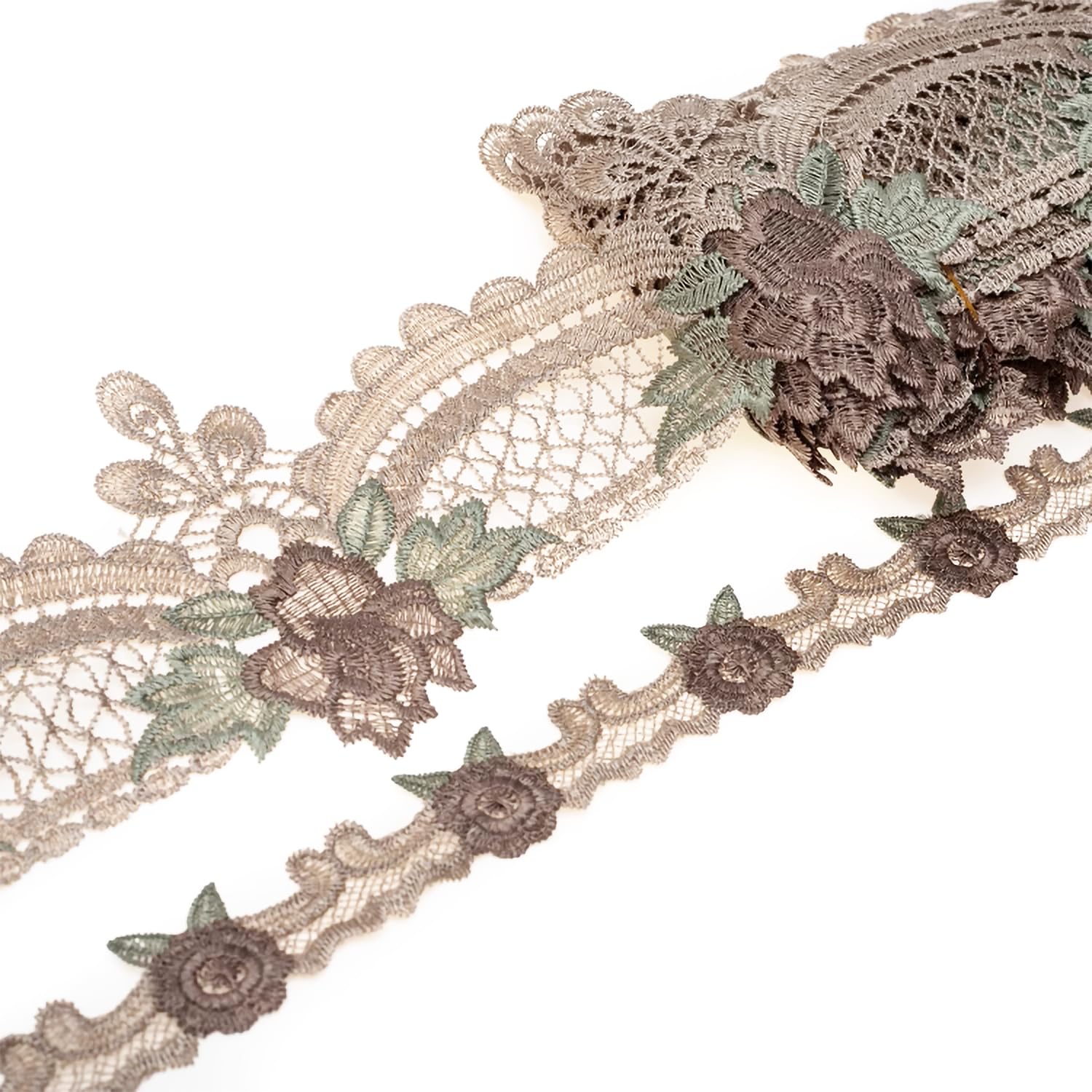 15 Yards Embroidery Lace Trim Floral Lace Design Ribbon Sewing for DIY Handmade Sewing Dress Curtains Border Decoration (Beige, 15 Yard)