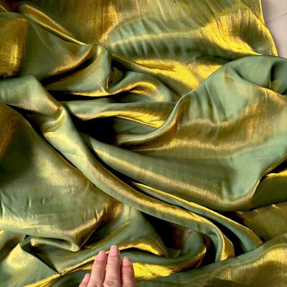 1 Yard Gold Green Iridescent Soft Satin Fabric Well Drap Fabric,Shirt Doll Clothes DIY Dress Fabric Material 59" Width Decoration Photography