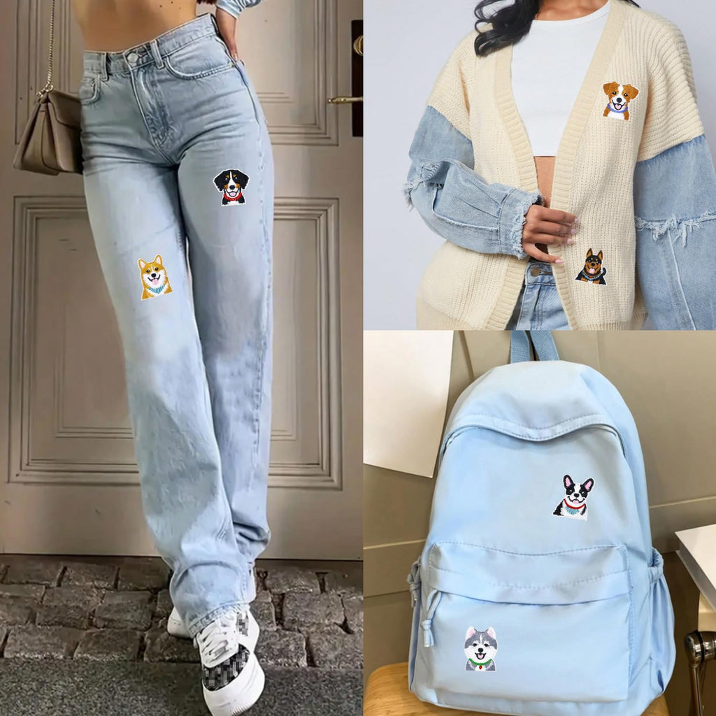 12PCS Dog Iron On Patches Aesthetic Cute Puppy Face Embroidery Appliques for Clothing Denim Jackets Jeans Backpacks Trucker Hats Phone Case DIY Crafts Gifts