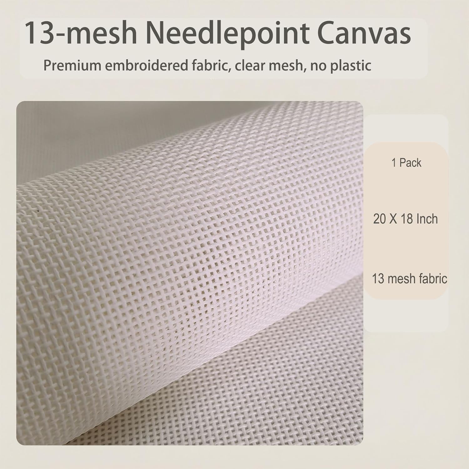 13 Mesh Needlepoint Canvas - 20x18 Inch 100% Cotton Embroidery Canvas Blank White Cloth for Needlepoint DIY Craft Projects, 1-Pack