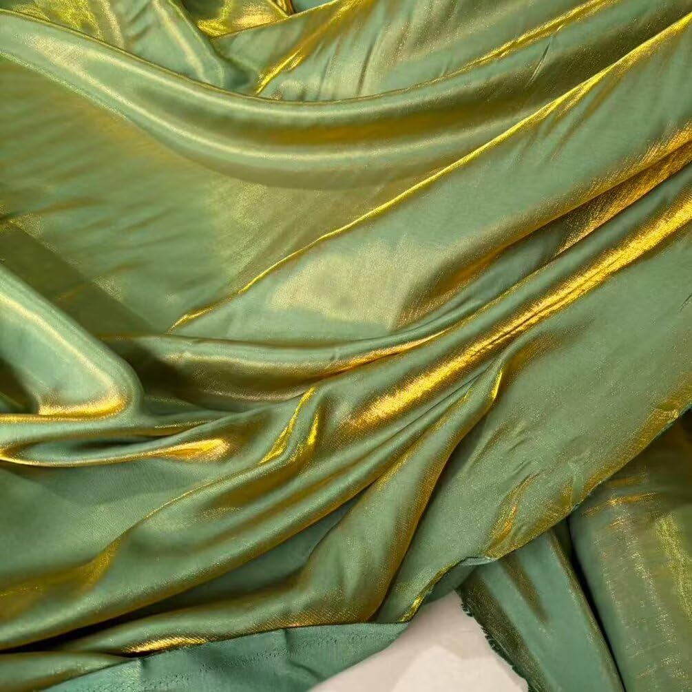 1 Yard Gold Green Iridescent Soft Satin Fabric Well Drap Fabric,Shirt Doll Clothes DIY Dress Fabric Material 59" Width Decoration Photography