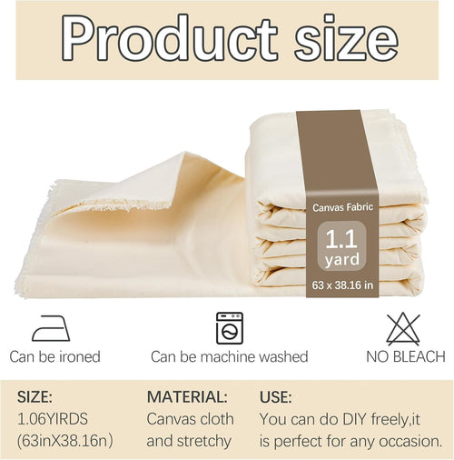 1.1 YD Canvas Fabric, Premium 10oz Natural Cotton Duck Canvas, 62 Inch Wide Heavy Sewing Material for Arts & Crafts, Backings, Covers, Home Decoration (1.1 YD)