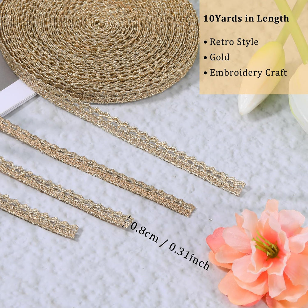 10 Yards Trim Decorated Gimp Trims Gold Gimp Gold Lace Braid Trim Embroidery Lace Ribbon for Wedding DIY Clothes Jewelry Crafts Home Decor