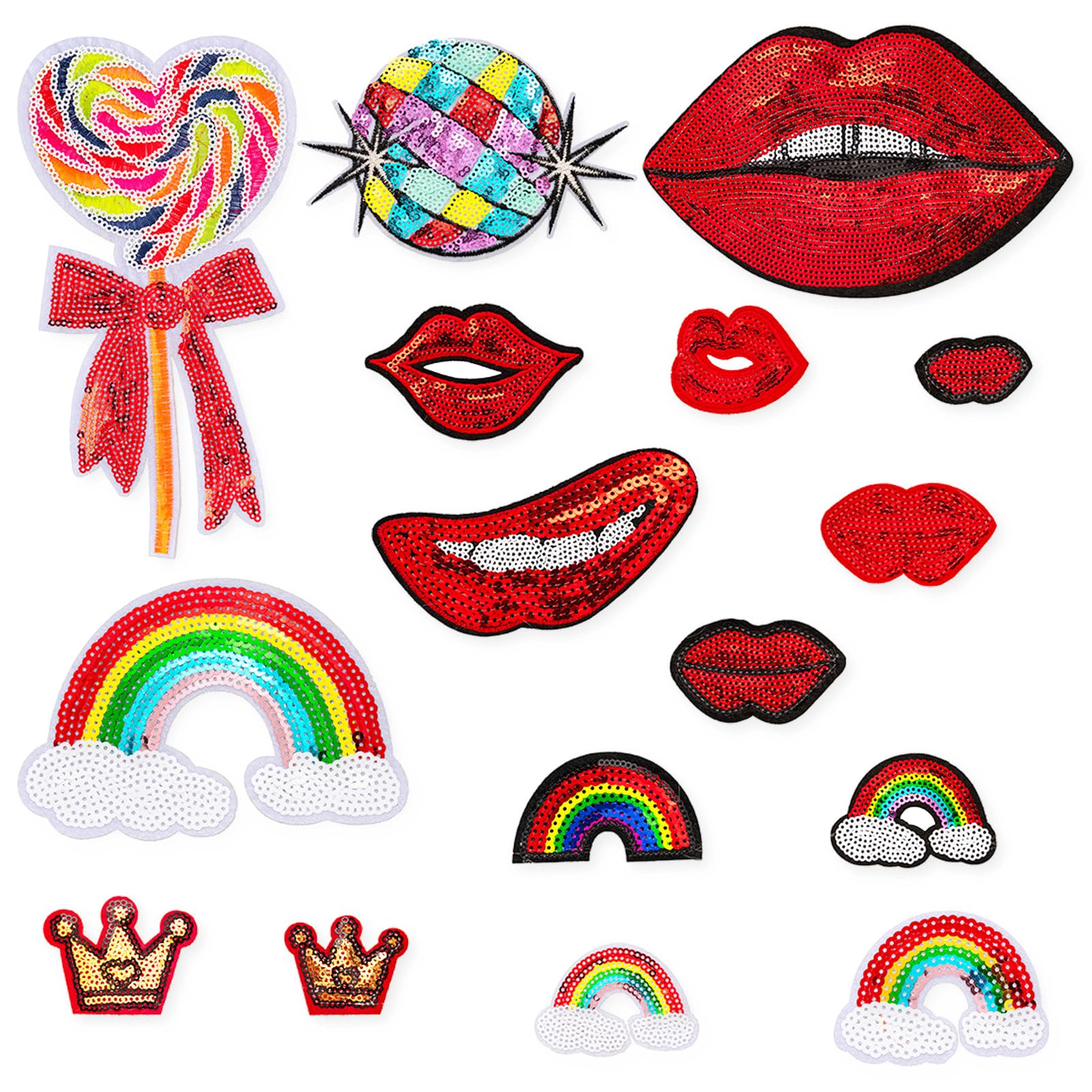 12PCS Sequin Heart Iron on Patches, Love Heart Theme Glitter Embroidered Applique Patches, Valentine's Day Sequin Embroidery Patches for Clothes Backpack Jean Hat Bag DIY Sewing Craft Decoration