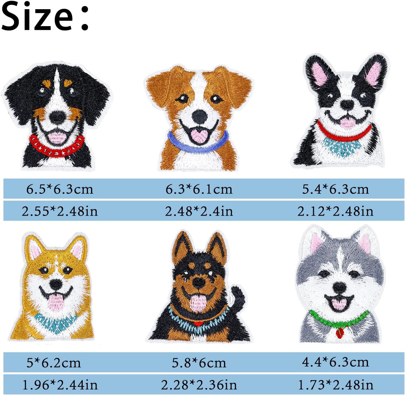 12PCS Dog Iron On Patches Aesthetic Cute Puppy Face Embroidery Appliques for Clothing Denim Jackets Jeans Backpacks Trucker Hats Phone Case DIY Crafts Gifts