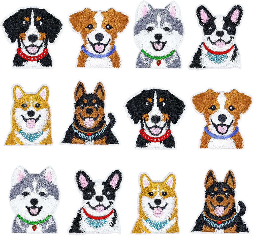 12PCS Dog Iron On Patches Aesthetic Cute Puppy Face Embroidery Appliques for Clothing Denim Jackets Jeans Backpacks Trucker Hats Phone Case DIY Crafts Gifts
