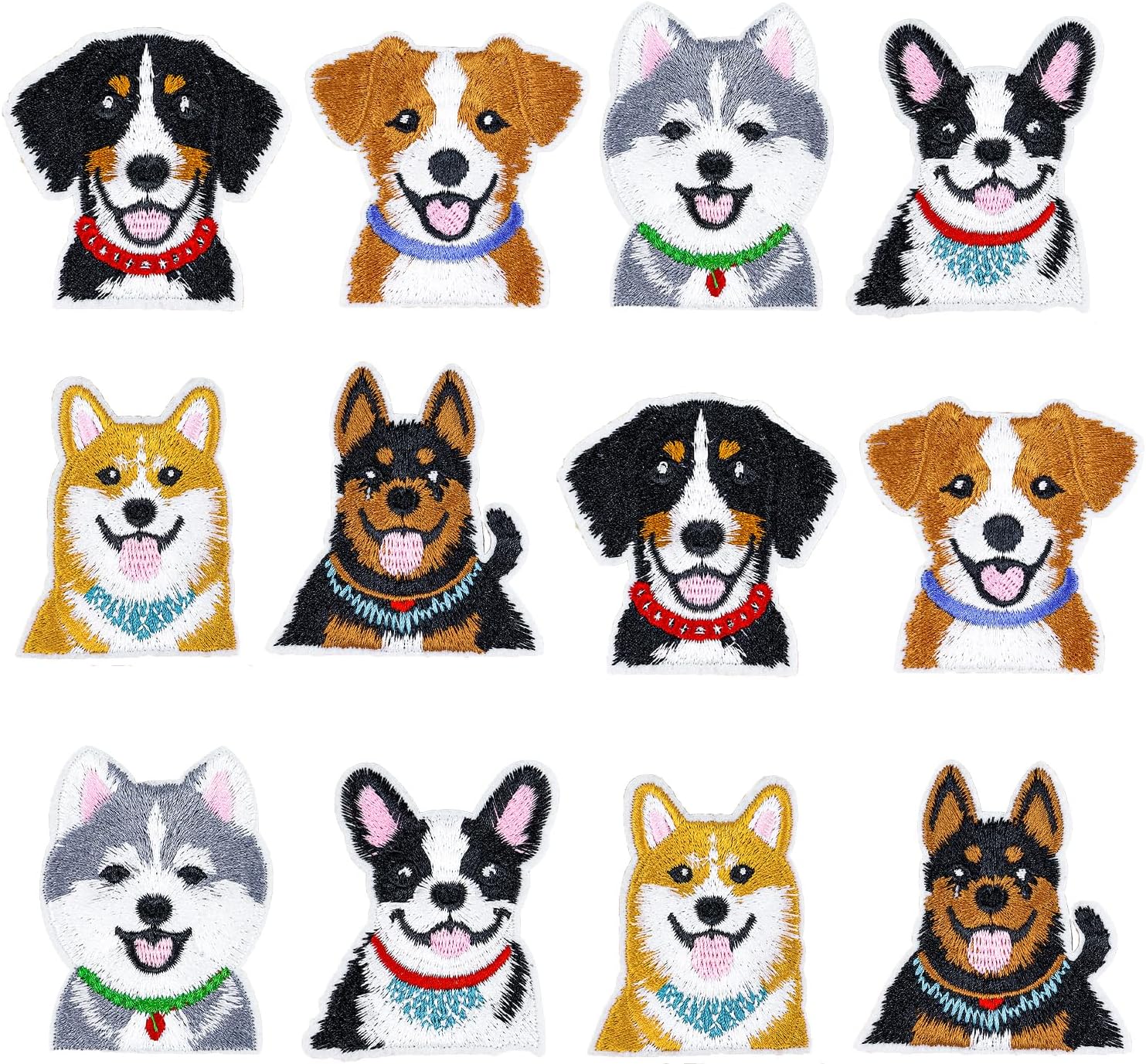 12PCS Dog Iron On Patches Aesthetic Cute Puppy Face Embroidery Appliques for Clothing Denim Jackets Jeans Backpacks Trucker Hats Phone Case DIY Crafts Gifts