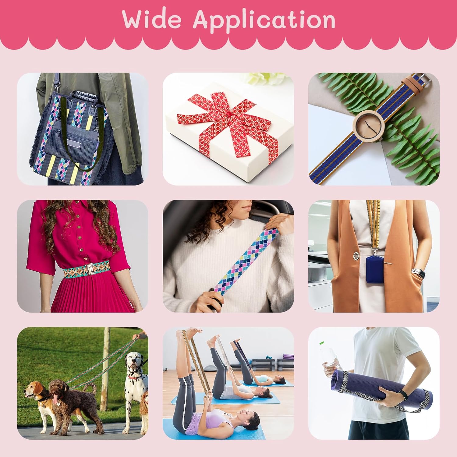 Nylon Webbing 1.5 Inch Patterned Webbing Strap High Strength Nylon Strap for Bags Indoor Outdoor Gear Crafting DIY Repairing Belt Camping Hiking Sports