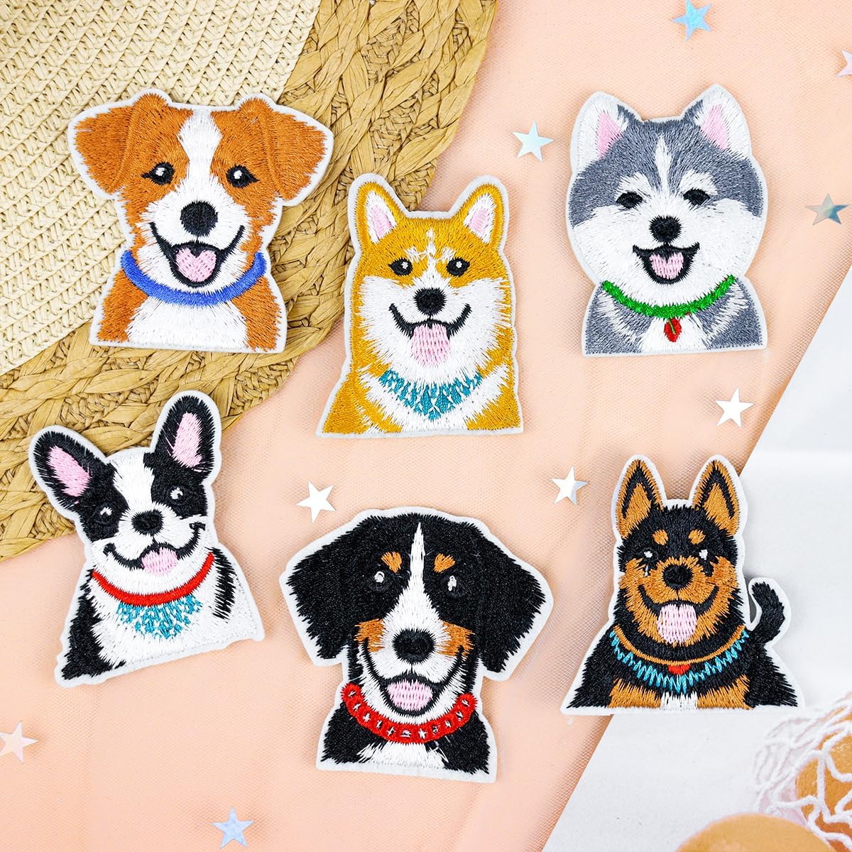 12PCS Dog Iron On Patches Aesthetic Cute Puppy Face Embroidery Appliques for Clothing Denim Jackets Jeans Backpacks Trucker Hats Phone Case DIY Crafts Gifts