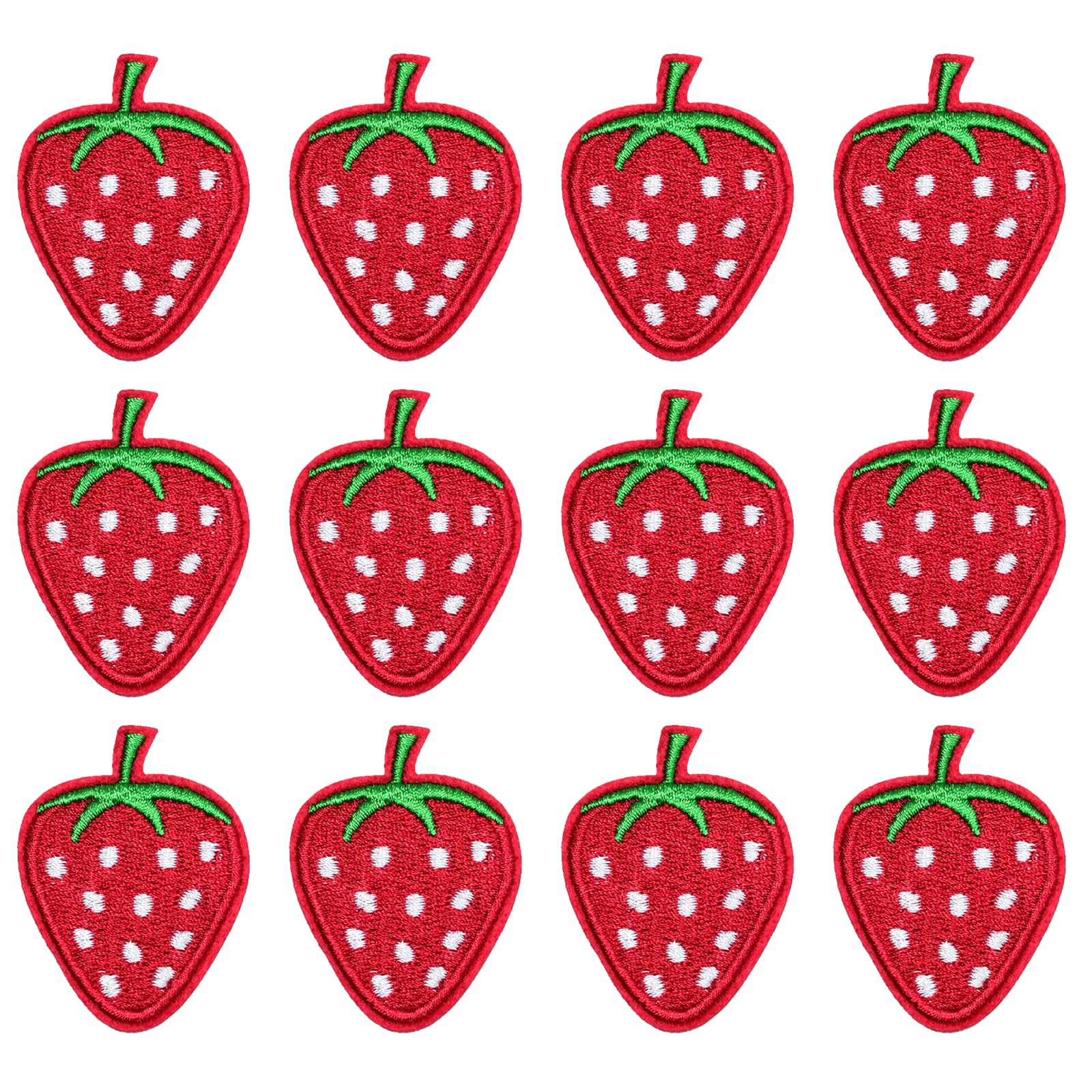 12PCS Pink Strawberry Iron on Patches, Kawaii Embroidered Applique Patch, Food Themed Sew on Emblem, Coquette Aesthetic Embroidery Patches for Clothes Backpack Jeans Jacket Hat Bag DIY Sewing Craft