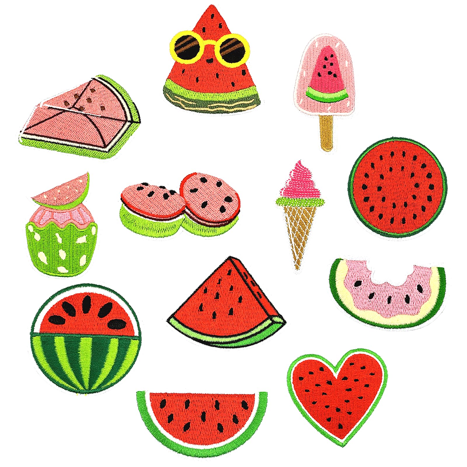12PCS Pink Strawberry Iron on Patches, Kawaii Embroidered Applique Patch, Food Themed Sew on Emblem, Coquette Aesthetic Embroidery Patches for Clothes Backpack Jeans Jacket Hat Bag DIY Sewing Craft