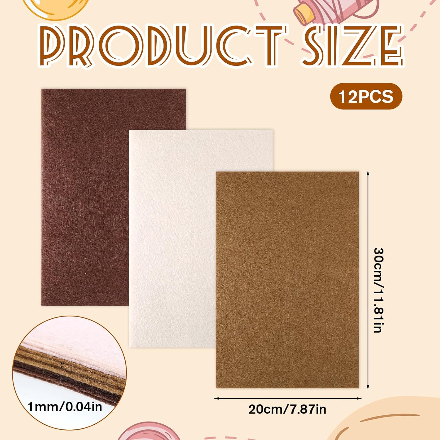 12 Pcs Soft Felt Sheets, 7.8"×11.8" 1mm Assorted Colors Soft Felt Sheets 3 Assorted Brown Series Colors Felts Pack Non-Woven Acrylic Craft Fabric Fabric Square for Craft DIY and Embroidery Projects
