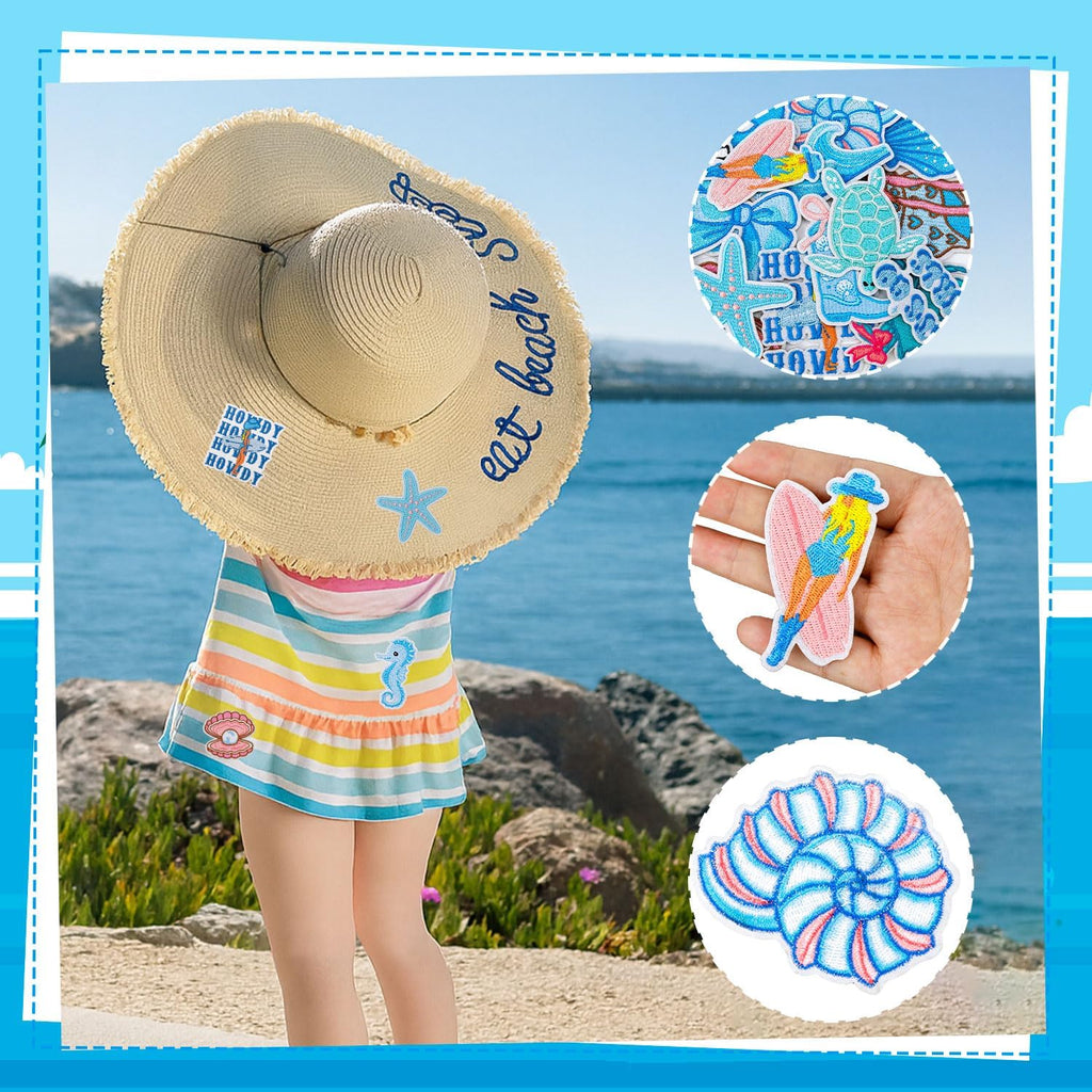 16PCS Coastal Cowgirl Iron On Patches Seahorse Turtle Boots Wave Western Ocean Themed Embroidery Appliques for Denim T-Shirt Jackets Jeans Vests Trucker Hats Backpacks Bags Repair DIY Crafts(Blue)