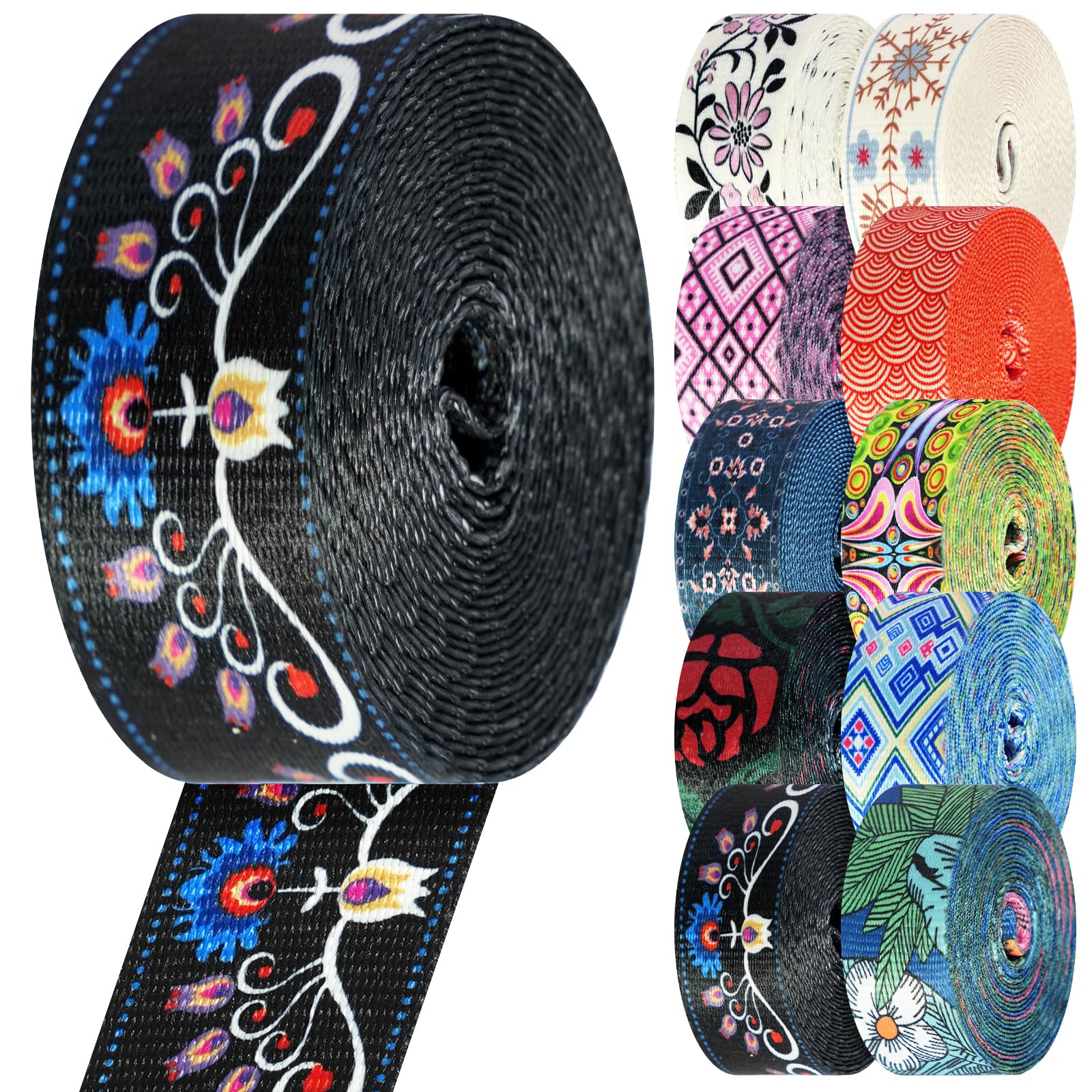 Nylon Webbing 1.5 Inch Patterned Webbing Strap High Strength Nylon Strap for Bags Indoor Outdoor Gear Crafting DIY Repairing Belt Camping Hiking Sports