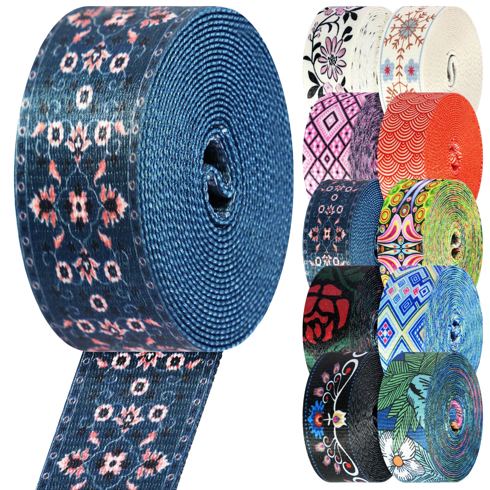 Nylon Webbing 1.5 Inch Patterned Webbing Strap High Strength Nylon Strap for Bags Indoor Outdoor Gear Crafting DIY Repairing Belt Camping Hiking Sports
